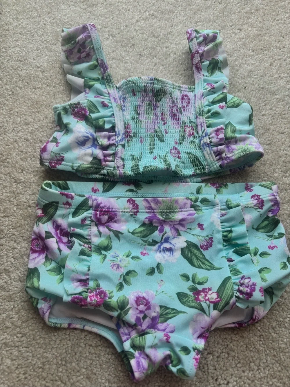 Janie and Jack Floral Smocked 2-Piece Swimsuit - 3T
